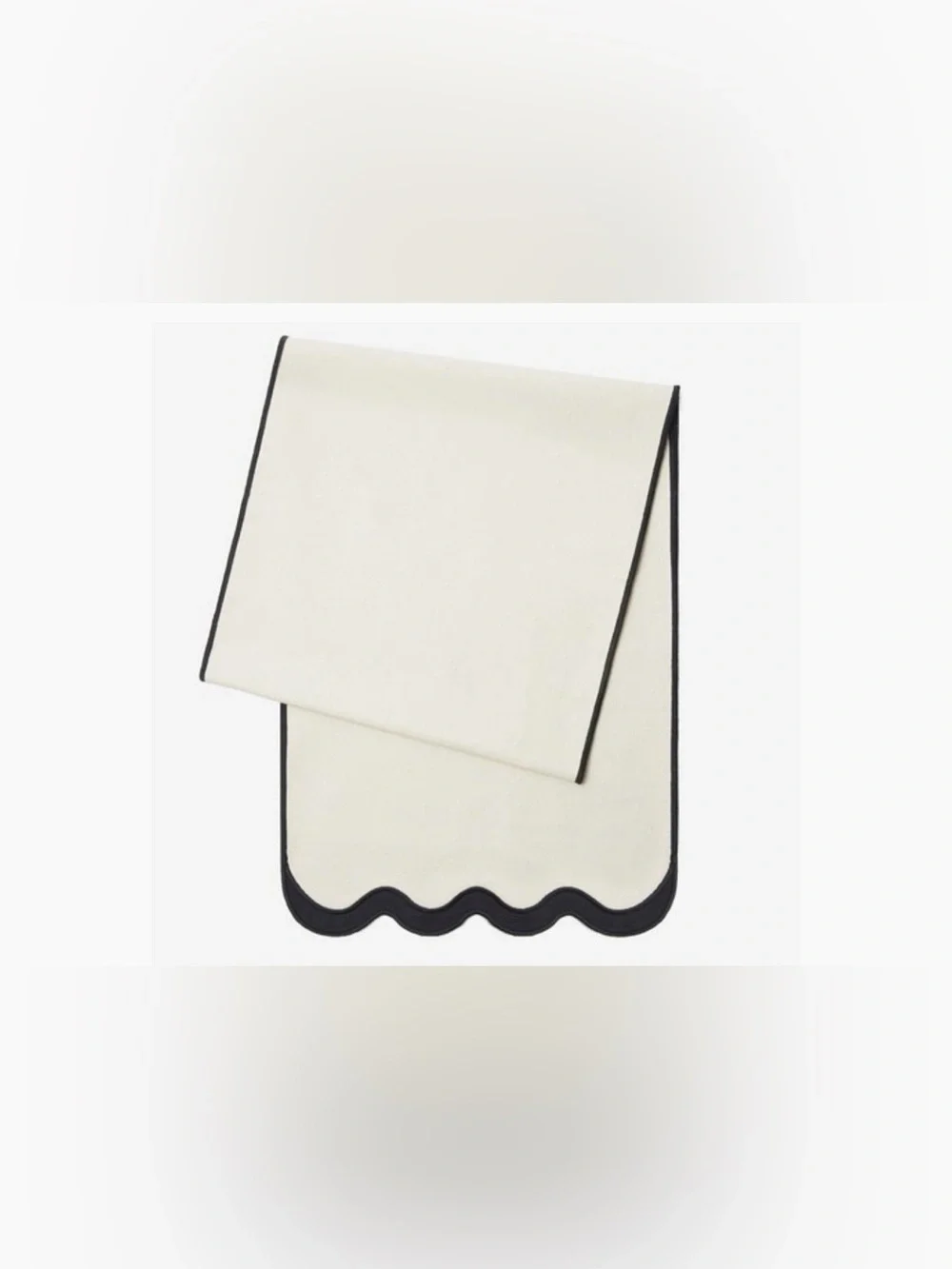 NWT Chan Luu Cream Table Runner with Black Scalloped Edge, 14” x 72”